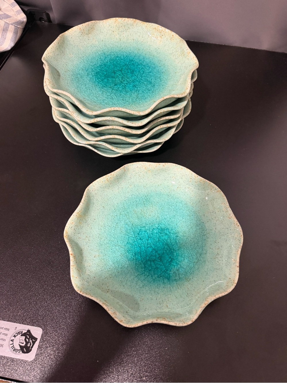 Ceramic Scalloped Edge Decorative Plates – Aqua Blue Set of 7